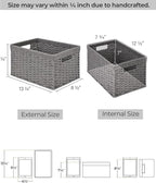 StorageWorks Round Paper Rope Storage Baskets, Rectangular Wicker Baskets with Built-in Handles, Gray, 2-Pack