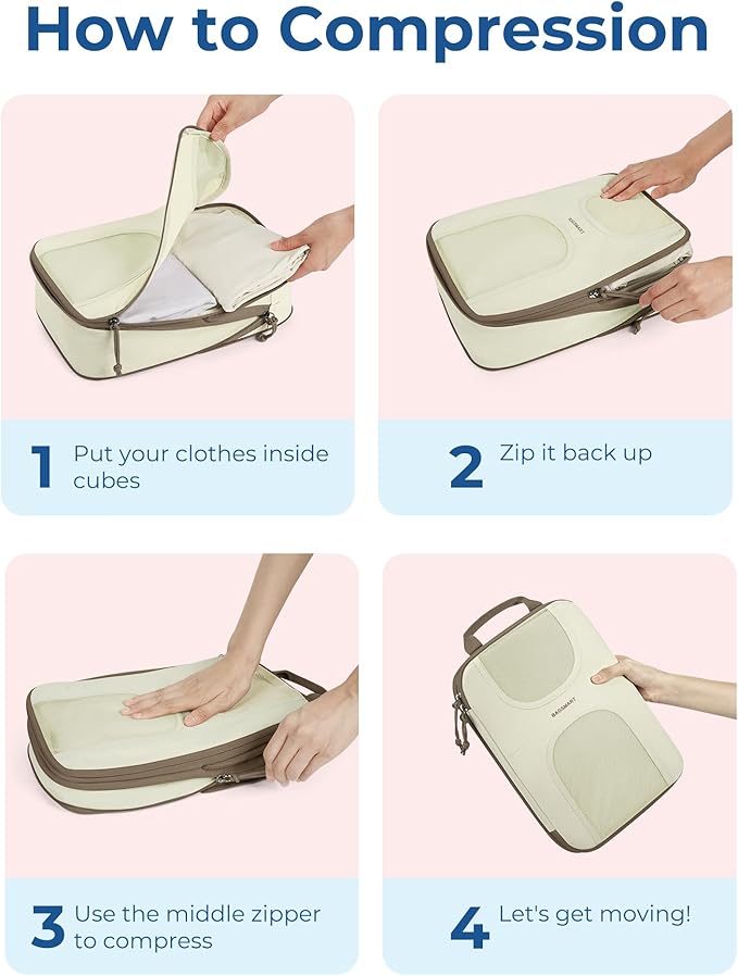 BAGSMART Compression Packing Cubes, 6 Set Packing Cubes for Suitcases, Lightweight Suitcases Organizers Bag Set & Compression