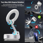 Vacuum Magnetic Car Phone Holder for Magsafe, Hands-Free 360° Adjustable Suction Cup Phone Mount for Car/Gym/Mirror/Smooth Surface, Compatible with iPhone & Android (White)