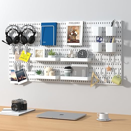Pegboard Combination Kit, 8 Peg Boards and 30 Accessories Modular Hanging Black Pegboard for Walls, Office Wall Organizer, Ke