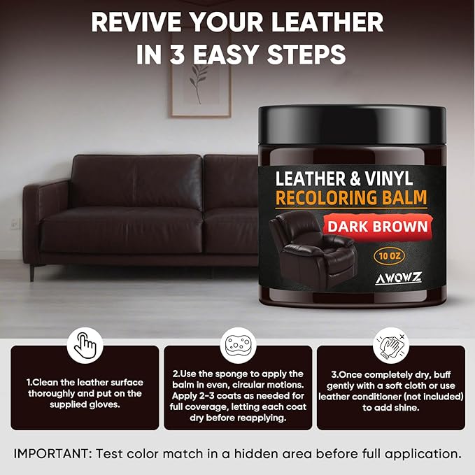 Leather Recoloring Balm - Scratch Repair & Color Restore Kit for Faded Leather, Leather Couch & Car Seats - 10OZ Leather Rest