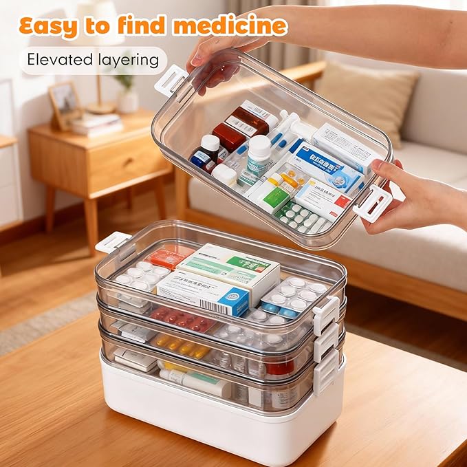 5-Tier Medicine Organizer-12 x 7 x 12.2 Inch Portable Medicine Cabinet Organizer with Plastic Handle All-Purpose Medical Box 