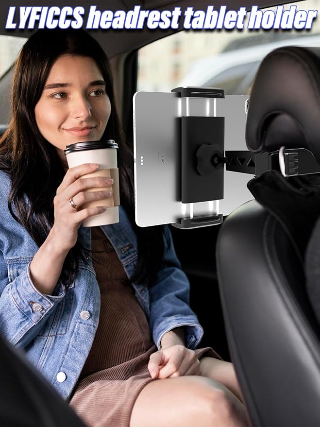 LYFlCCS Headrest Car Tablet Holder Mount with Flexible Arm Special for iPad Pro 12.9, Long Trip Back Seat Mount Fit Thickness Case for iPad air, mini, Galaxy Tab and More 4.7-13" Phone & Tablet