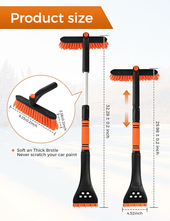 34" Extendable Ice Scrapers for Car Windshield 2-in-1 Snow Brush for Car Snow Scraper for Car Snow Scraper and Drush with Ergonomic Foam Grip for Cars, Trucks, SUVs with 360° Pivoting Brush Head Blue