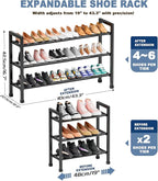 Mavivegue 19“- 43” Adjustable Shoe Rack, 3 Adjustable Length, 3 Tier Expandable Shoe Rack for Closet, Entryway, Shoe Shelf, B
