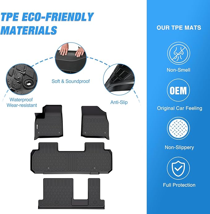 Nilight TPE Floor Mats for Chevy Traverse 8 Seats 2nd Row Bench Seat 2018 2019 2020 2021 2022 2023 2024 2025 All Weather Custom Fit Heavy Duty Floor Liners