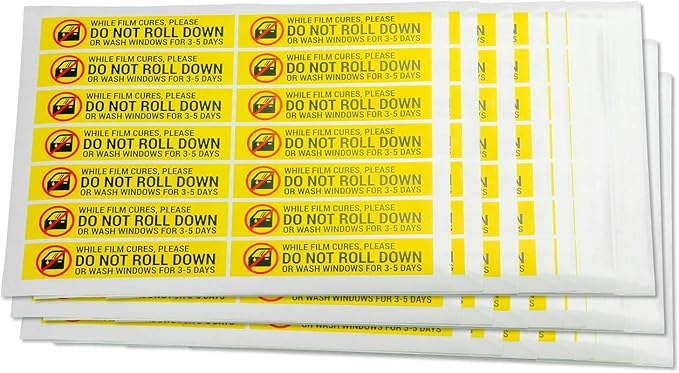 900 Labels - DO NOT ROLL Down Window Tint Stickers, 1 x 5 Inch - Auto Window Film Caution Label/While Film Cures for Professional & Tint Shop Business - Warning Labels
