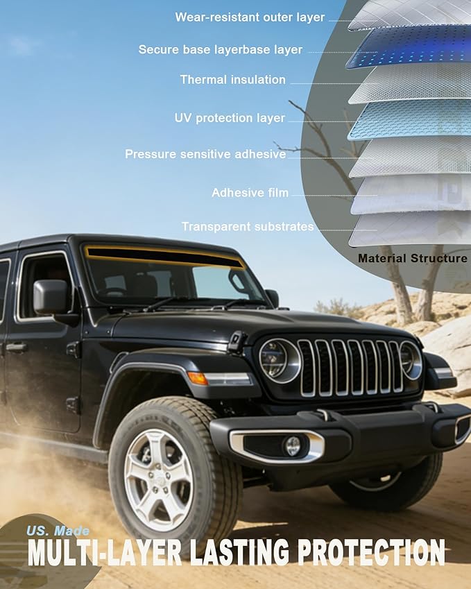 AUTOTEK Window Tint Strip for Windshield of 2018-2025 Jeep Wrangler 2-Door & 4-Door JL, 2-Ply Easy Install Sun Strip, Anti-Glare and UV Rejection Window Tint Films Stickers for Wrangler Unlimited