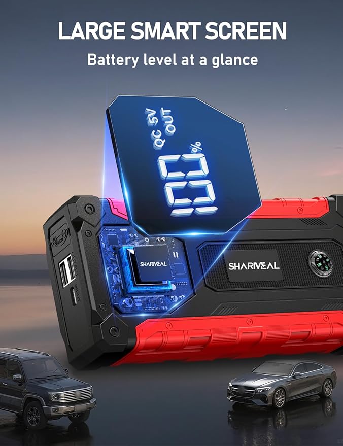 Sharmeal Car Jump Starter 7000A, Jump Starter Battery Pack with PD 30W Quick Charger, 12V Portable Jump Box (for All Gas and