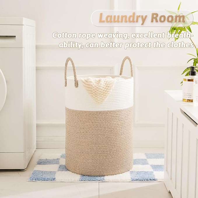 Artfeel Laundry Basket,Woven Cotton Rope Laundry Hamper,60L for Decor Storage of Dirty Clothes,Toys and Blankets in Bathroom,