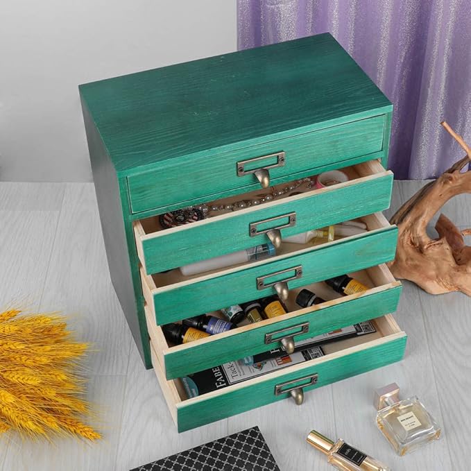 Desktop Organizer with Drawers - Card Catalog Cabinet, Small Wooden Drawers, Vintage Wooden Box, Rustic Desk Organizer and Ac