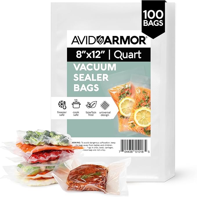 Avid Armor Vacuum Sealer Bags Quart 8x12 Inch 100 Pack for Food Saver, Seal a Meal Vacuum Seal Machines, Commercial Grade Hea