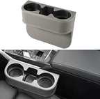 Car Cup Holder Expander & Seat Gap Filler - PU Leather Cover with Stitching, Multifunctional Front Seat Organizer, for Car Truck Van, Holds Large Cups and Phones,Prevent Dropping Items (1 Pack, Gray)