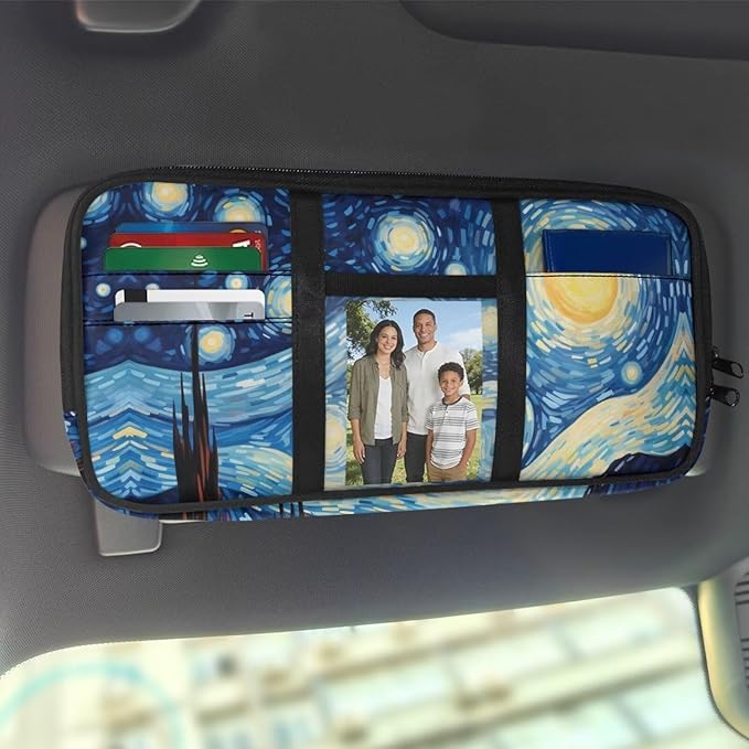 Starry Night Car Sun Visor Organizer Storage Auto Interior Accessories Pocket Organizer - Lightweight Car Truck SUV Storage Pouch Holder, with Multi-Pocket Zipper for Card, Document
