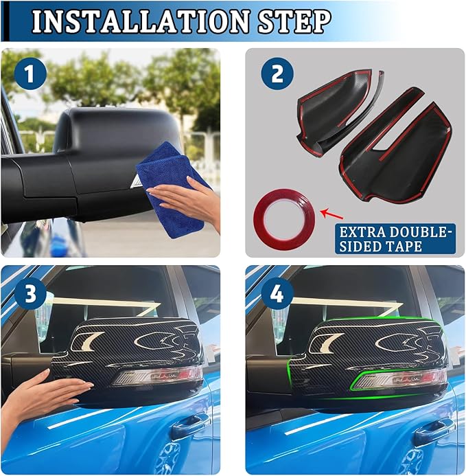 2 PCS Door Rearview Mirror Cover for Dodge RAM 1500 TRX 2021-2024 Exterior Decoration Accessory Kit (Imitate Carbon Fiber Pattern)
