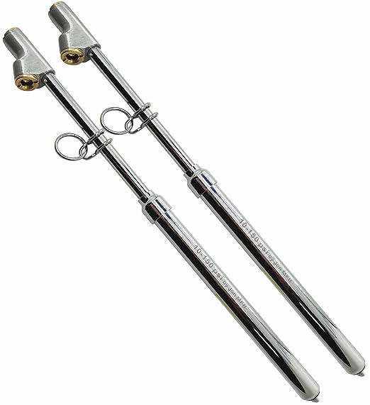 150 Psi Professional Semi Truck Tire Pressure Gauge and Dually Truck Air Gauges. Great for RV Tire Pressure, Cars, and Drivers with Bad Knees appreciate the Long Dual Head Chuck and Heavy Duty Design.