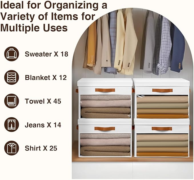 Homsorout Large Storage Bins with Lids - 6 Pack Foldable Decorative Organizers with Clear Windows & Handles, Cube Storage Org