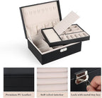 Jewelry Box for Women Girls, 2 Layers Jewelry Organizer Container with Lock, PU Leather Storage Case with Removable Tray, Jew