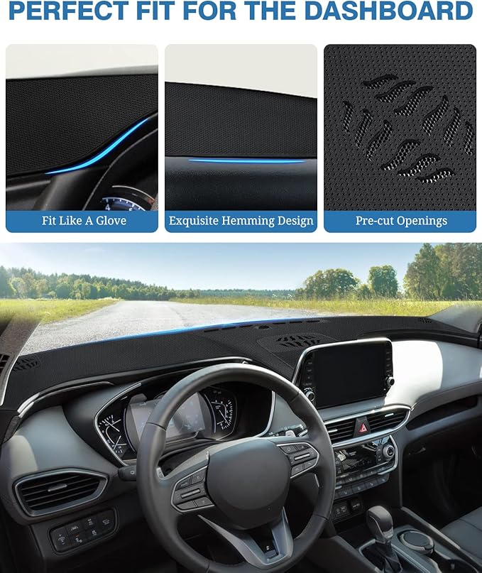 FIILINES Dash Cover for Hyundai Santa Fe 2019-2023, Dashboard Mat Cover Sunshade Nonslip Mesh Protector No Glare