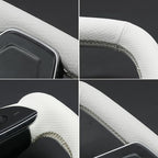 MEWANT Hand Stitched White Leather Tesla Model S Yoke Steering Wheel Cover Wrap for Tesla Model S 2021-2023 / Model X 2021-2023 Tesla Yoke Steering Wheel Accessories