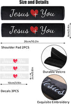 2 Pack Car Seat Strap Pads with 3 PCS Jesus Loves You Car Stickers, Universal Seatbelt Covers, Christian Car Decals for Women and Men