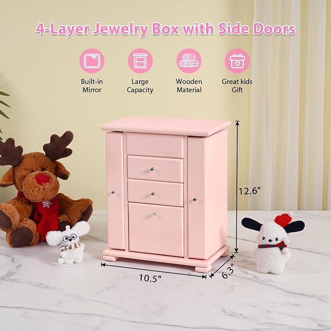 Emfogo Musical Jewelry Box for Girls, Large Kid Music Box with Ballerina for Birthday Bedroom Decor, 5 Layer Girl Jewelry Gif