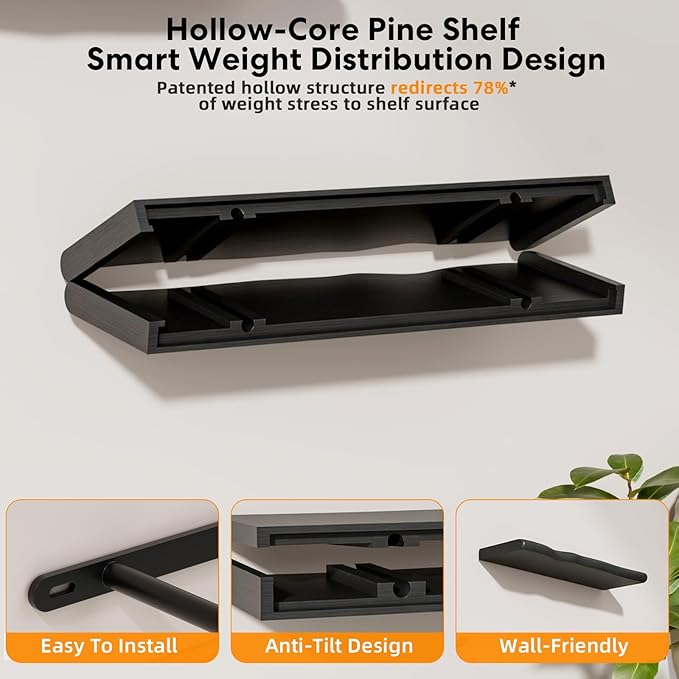 Floating Shelves for Wall Rustic Farmhouse 24 Inch Floating Shelf Bathroom Wooden Shelves for Wall Mounted Live Edge Pine She