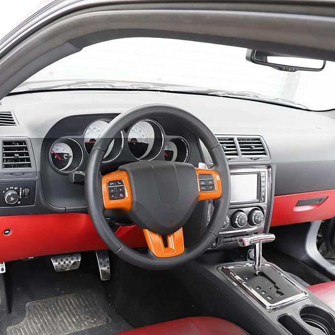 Linskip Steering Wheel Trim Compatible with Dodge Durango/Dart/Challenger/Charger 2009-2014 & Journey 2013-2023, Durango Steering Wheel Cover, Durango Interior Accessories 3Pcs(Orange)