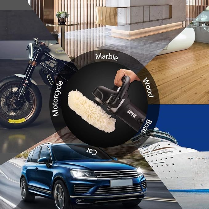SPTA Wool Polishing Pads, 8"(200mm) 100% Natural Wool Buffing Pad with Hook & Loop Backing 4pcs Set Come with 5/8-11 Thread Backing Plate for Car Polishing, Buffing and Cutting