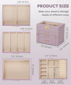 Enthralite Jewelry Box with 3 Drawers: Display Organizer for Earrings Necklaces - Gifts for Girls Women (Grey Purple)