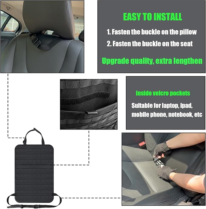 6 Pack Tactical Molle Car Seat Back Organizer Tactical Vehicle Panel with 5 Detachable Molle Pouch for Car Truck Ford Jeep Vehicle,US Patch Automotive Organizer For Man (5 Pouches)