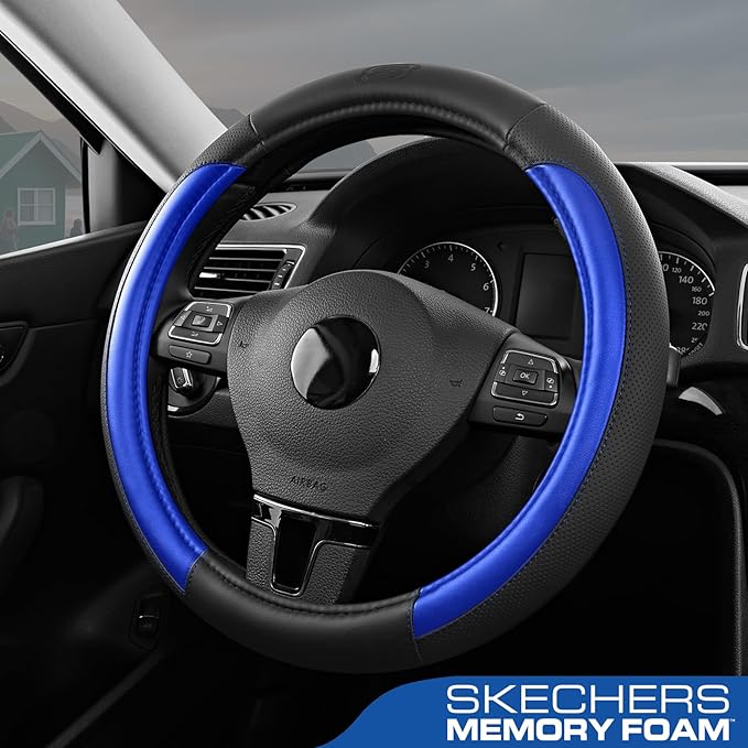 Skechers Steering Wheel Cover Memory Foam,Luxury Leather Steering Wheel Covers,Universal Anti-Slip Fit 14" 1/2-15" Car Wheel 