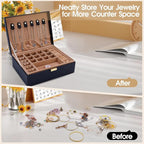 Gifturbo Jewelry Boxes for Women Girls, 2 Layers Jewelry Organizer Box with Removable Tray, PU Leather Jewelry Storage, Moder