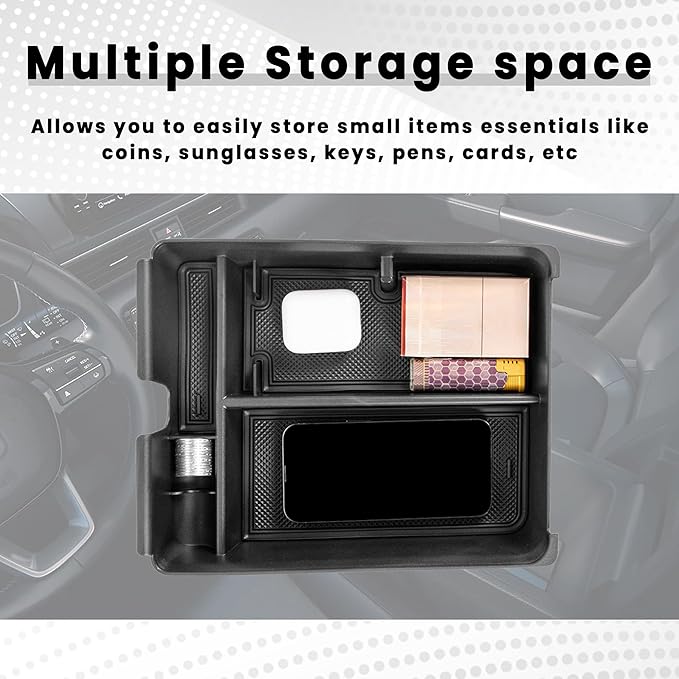 2PCS Center Console Organizer Compatible with 2023 2024 2025 2026 Honda Pilot/ 2026 Honda Passport Armrest Tray Insert Divider Slot Box Secondary ABS Plastic Material Interior Accessories