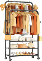 Furologee Clothes Racks for Hanging Clothes, Portable Rolling Garment Rack, Sturdy Metal Freestanding Cloths Racks with Wheel