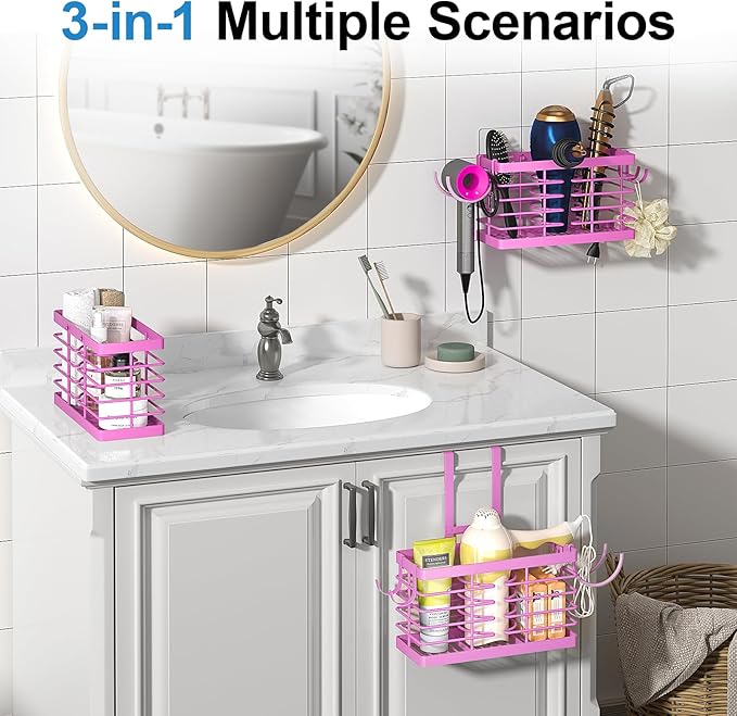 Sevenblue Hair Tool Organizer, 3-in-1 Universal Hair Dryer Holder, Adjustable Height Metal Blow Dryer Holder Wall Mounted/Ove