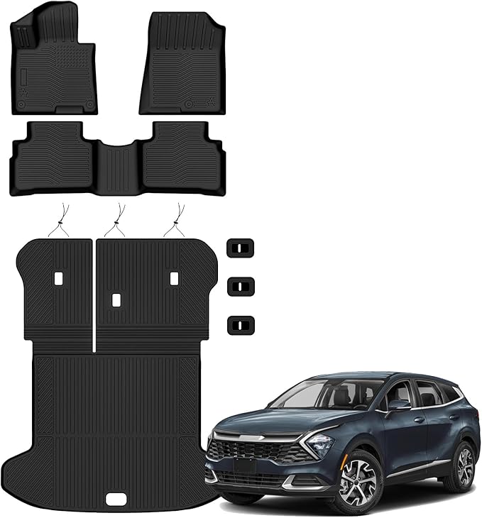 Auxko All Weather Floor Mats Cargo Mat with Backrest Mat for Kia Sportage 2023-2025 2026(Gas Only) TPE Liners Accessories Guard Odorless Anti-Slip Floor Liners Trunk Tray with Back Seat Protectors