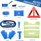 THINKWORK Car Emergency Kit for Teen Boy and Men's Gifts, Blue Emergency Roadside Assistance kit with 10FT Jumper, First Aid 