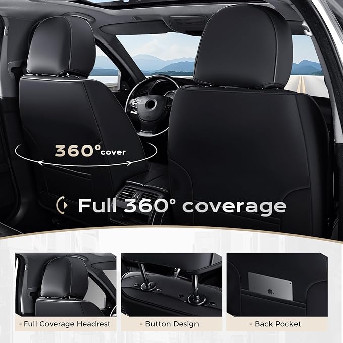 Coverado Seat Covers, Car Seat Covers Full Set, Leather Seat Covers for Cars, Car Seat Protector, Black Car Seat Covers Front