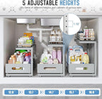 Under Sink Organizer Upgrade To Professional Rails,2-Tier Dual Pull Out Cabinet Storage,Height Adjustable Slide Out Drawers F