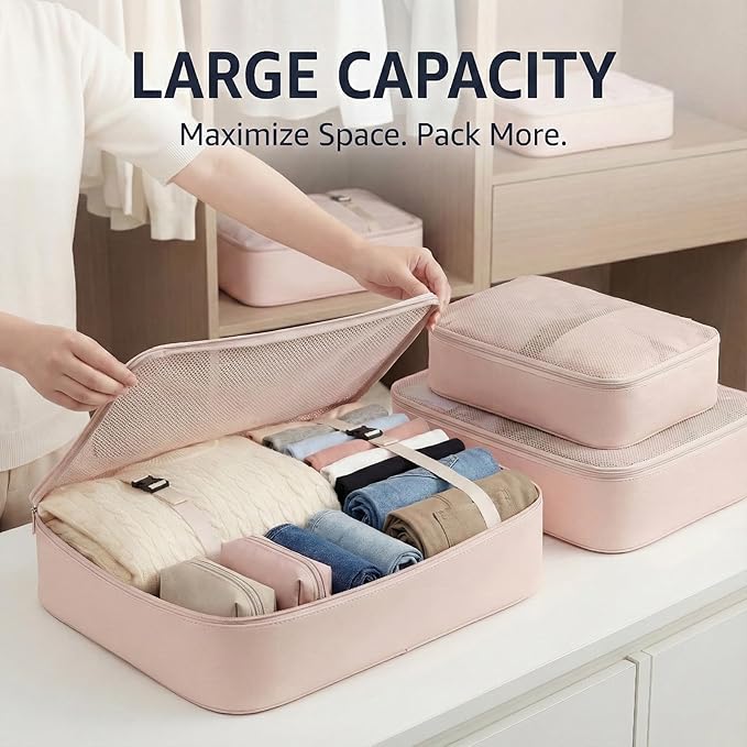 8 Set Packing Cubes for Travel with Clear Toiletry Bag, Durable Luggage Packing Organizers, Carry-On Accessories, TSA Approve