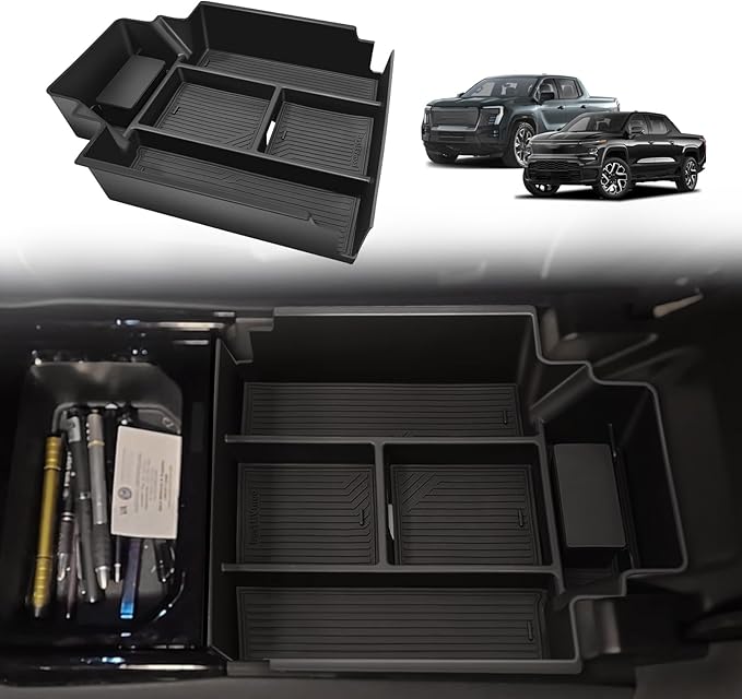 BestEvMod Center Console Organizer Tray Compatible with Chevrolet Silverado EV WT RST LT/Sierra EV 2026 2025 2024 Pickup Armrest Storage Box (Top)