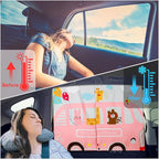 Car Window Shades, 2pcs Magnetic Car Curtains for Side Windows Privacy Full Covers/Half Shade Options, Cute Cartoon Auto Sunshades for Baby Protection Pink