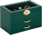 Enthralite Jewelry Box with 2 Drawers: Display Organizer for Earrings Necklaces - Christmas Gifts for Girls Women (Forest Gre