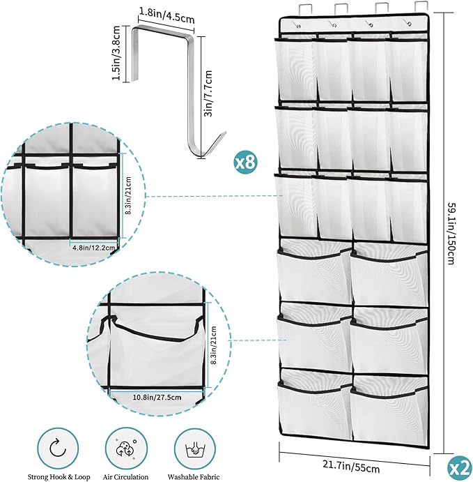 2 Packs Over the Door Shoe Organizer, 36 Large Mesh Pockets Hanging Shoe Boots Rack Holder, Closet Hanging Organizers for Sto