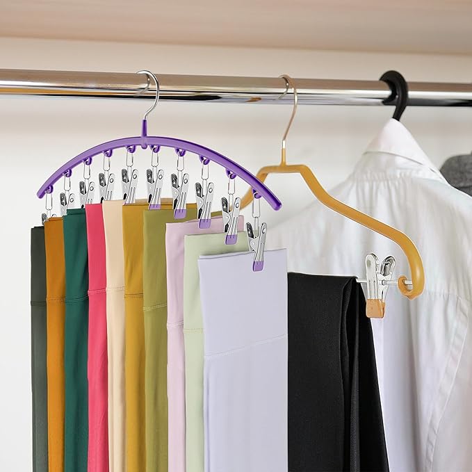Legging Organizer for Closet, Metal Yoga Pants Hanger w/Rubber Coated 4 Pack w/10 Clips Hold 40 Leggings, Hangers Space Savin