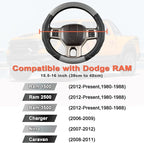 West Llama Customized Auto Car Steering Wheel Cover with 3D Texture for Dodge RAM 1500 2500 3500, 15.5-16 inch(Black+Gray-Lar
