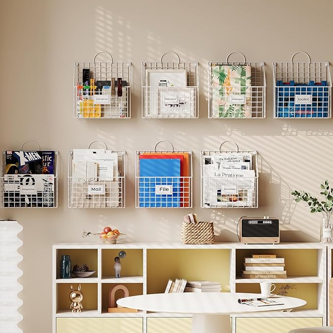 Yuzehuaza Wall File Organizer Metal Hanging File Organizer,Wall Mount File Holder, Magazine Rack and Mail Holder with Hooks f