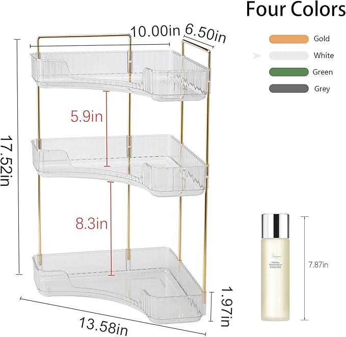 YCIA&DONE Corner Bathroom Counter Organizer, Makeup Organizer for Vanity, Skincare Cosmetic Perfume Tray, Corner Countertop S