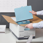 STAPLES Storage & Filing Box, Heavy-Duty with Handles & String-Button Lid, Letter Size Documents, Stackable, 4-Pack, White/Gr